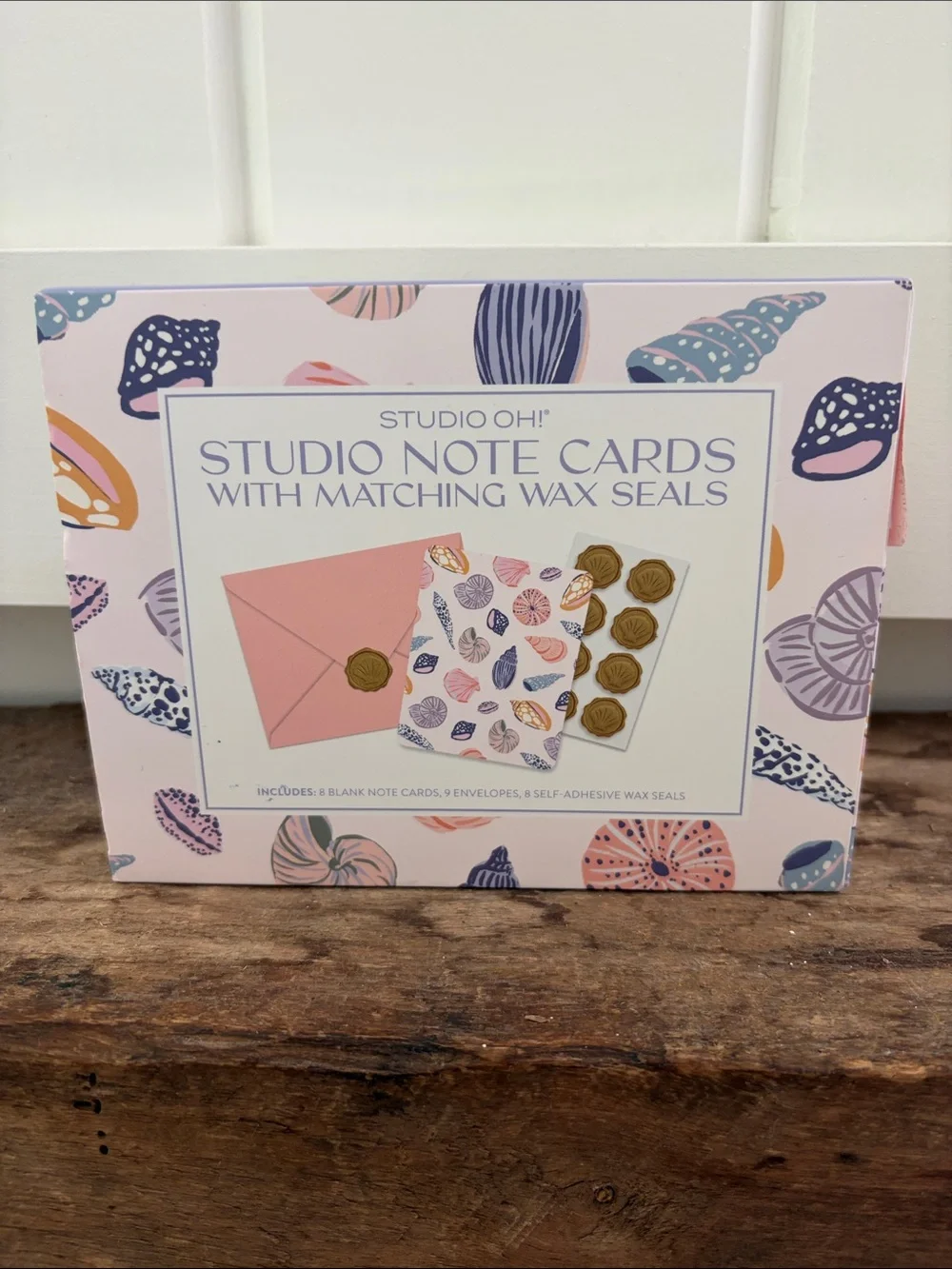 Studio Oh! Note Cards with Matching Wax Seals - Pink & Navy Shell Design
